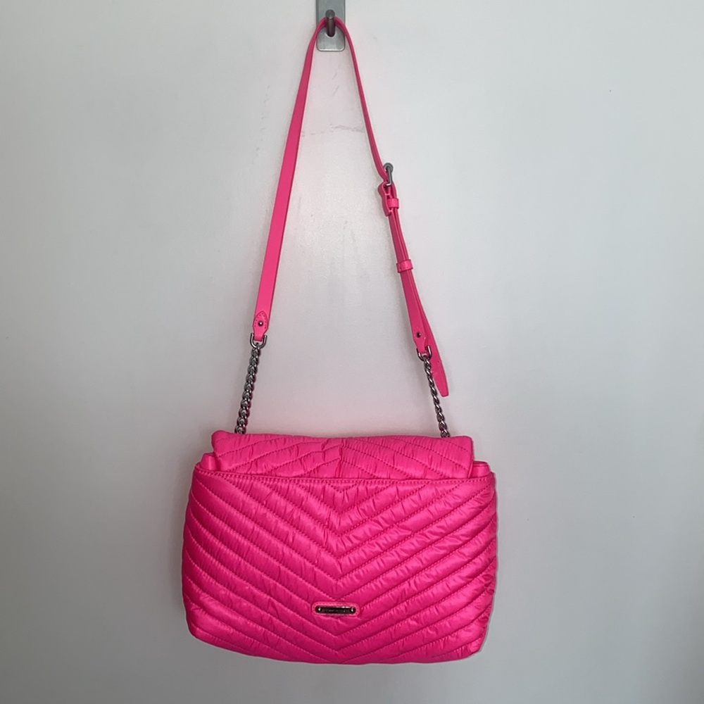 Rebecca Minkoff Edie Nylon Jumbo Flap Shoulder Bag Hot Pink - Picture 4 of 8